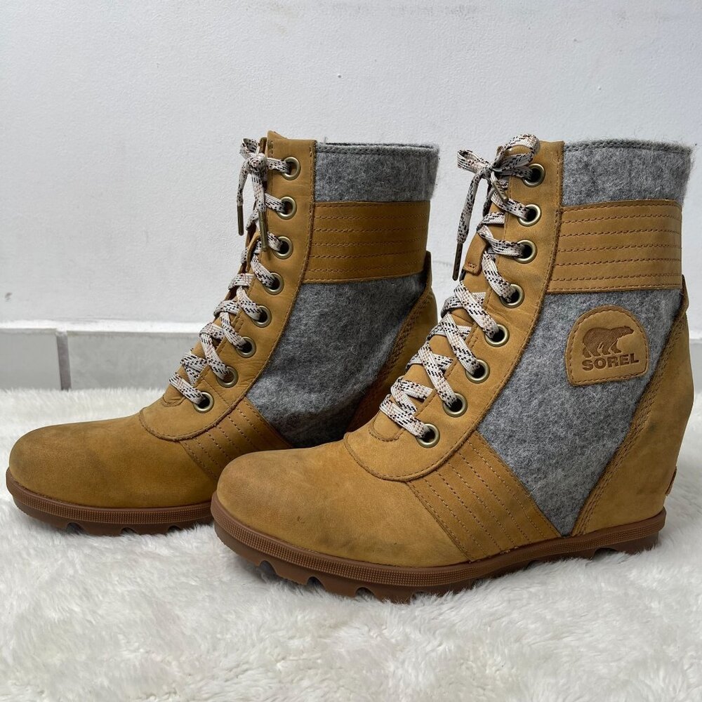 Sorel NL3376-224 Women's Tan Lexie Wedge Leather Boots Shoes Size 11 US